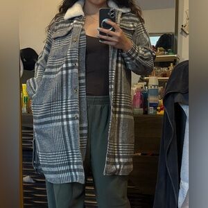 Gray Plaid Button-Up Shacket